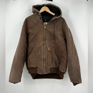 Vintage Carhartt J130 CHT Brown Full Zip Hooded Utility Jacket Size XXL